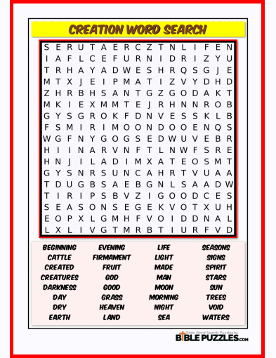 Printable Bible Word Search Activity Worksheet PDF - Creation