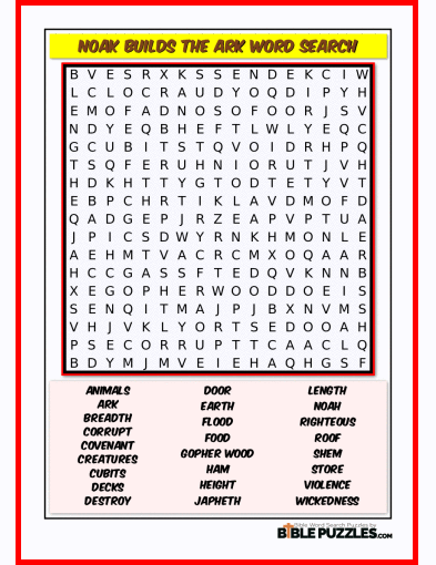 Bible Word Search - Noak Builds the Ark